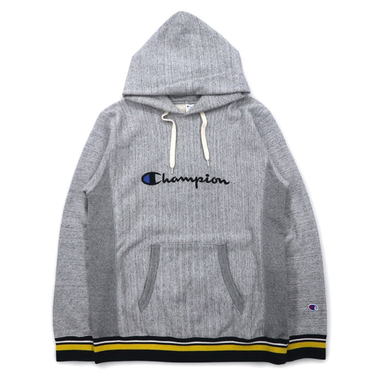 Champion リバースウィーブ REVERSE WEAVE リブライン プルオーバー パーカー M グレー スクリプトロゴ刺繍 C8-S103