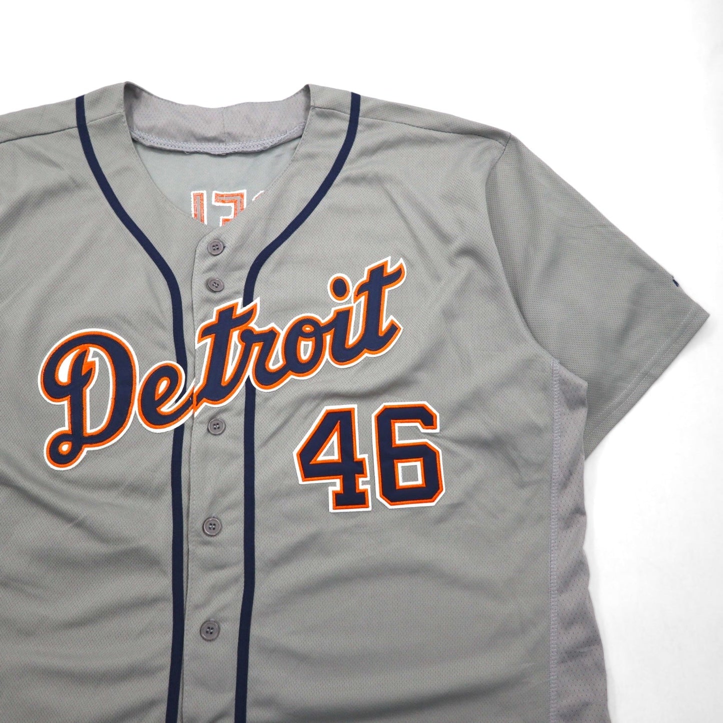 majestic USA製 MLB ベースボールシャツ XL グレー Detroit TIGERS ナンバリング FLEX BASE