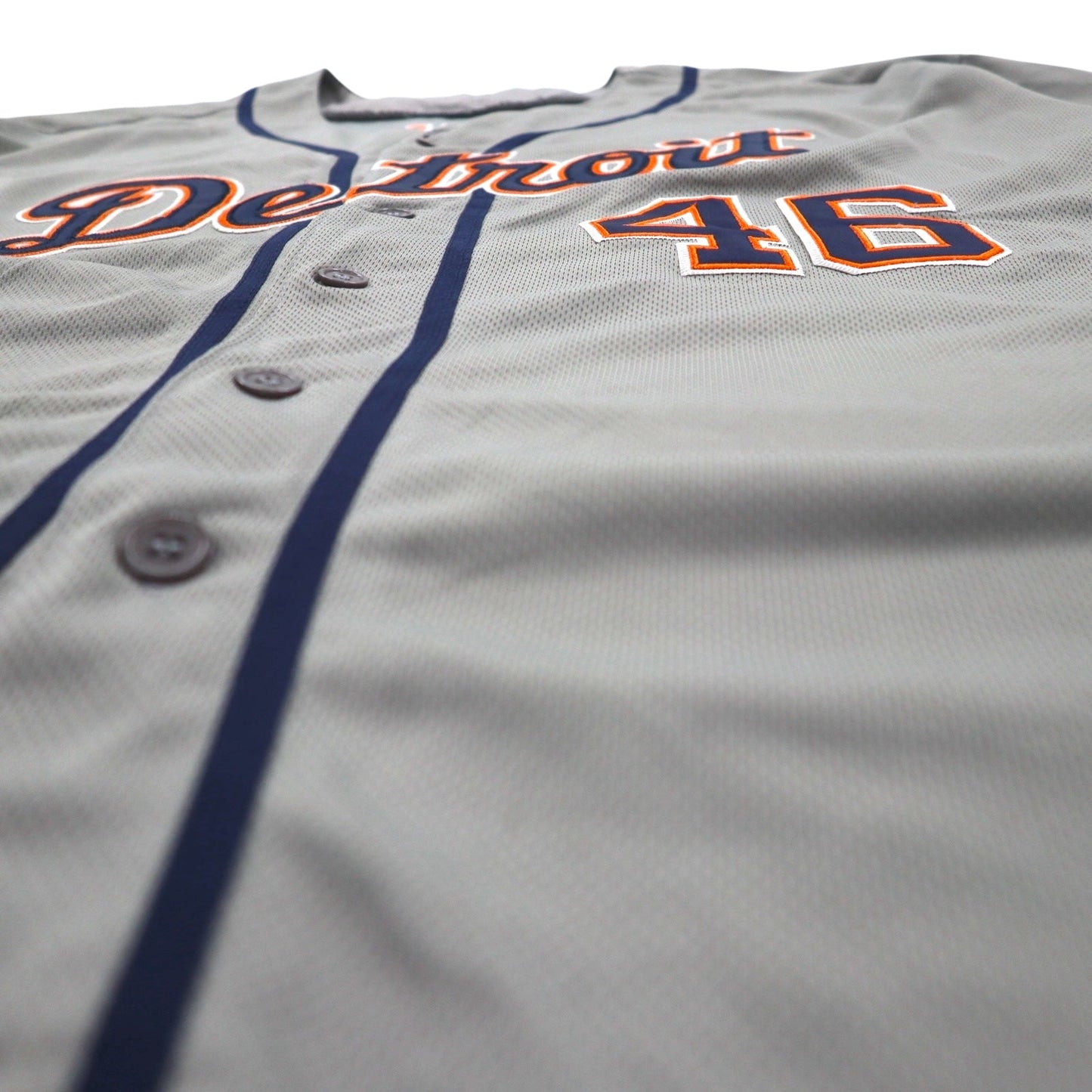 majestic USA製 MLB ベースボールシャツ XL グレー Detroit TIGERS ナンバリング FLEX BASE