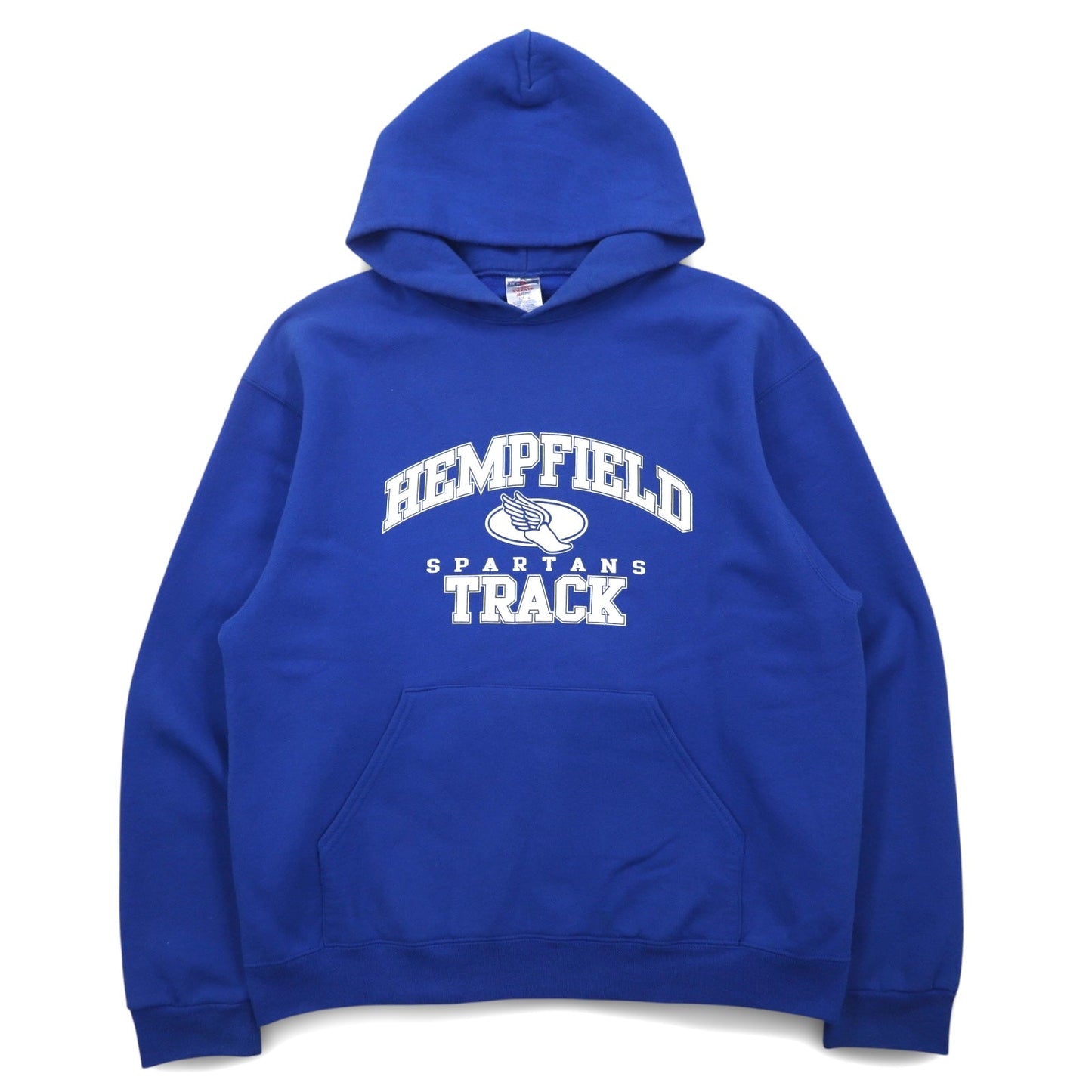 JERZEES カレッジプリント プルオーバーパーカー L ブルー コットン HEMPFIELD SPARTANS TRACK