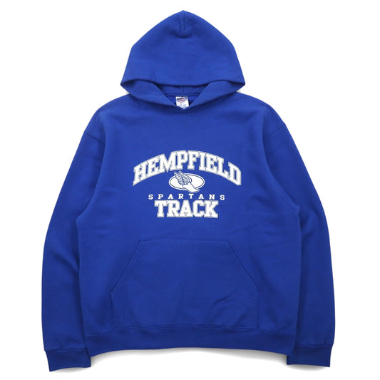 JERZEES カレッジプリント プルオーバーパーカー L ブルー コットン HEMPFIELD SPARTANS TRACK