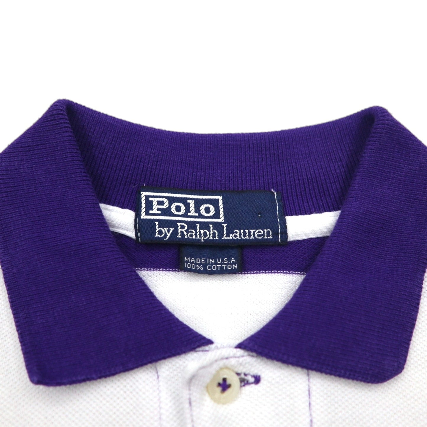 Polo by Ralph Lauren 90年代 USA製 ボーダー ポロシャツ L パープル ホワイト 鹿の子 ワンポイントロゴ刺繍