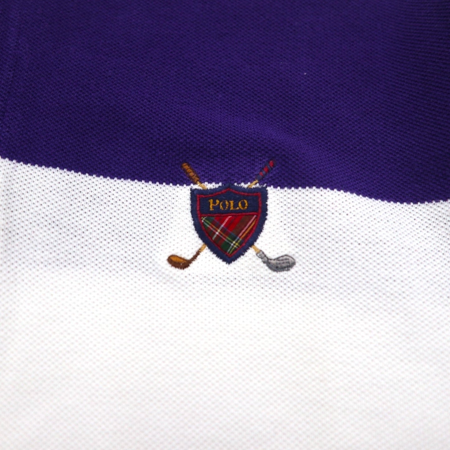 Polo by Ralph Lauren 90年代 USA製 ボーダー ポロシャツ L パープル ホワイト 鹿の子 ワンポイントロゴ刺繍