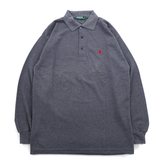 Polo by Ralph Lauren USA製 長袖ポロシャツ XL グレー コットン 鹿の子 スモールポニー刺繍