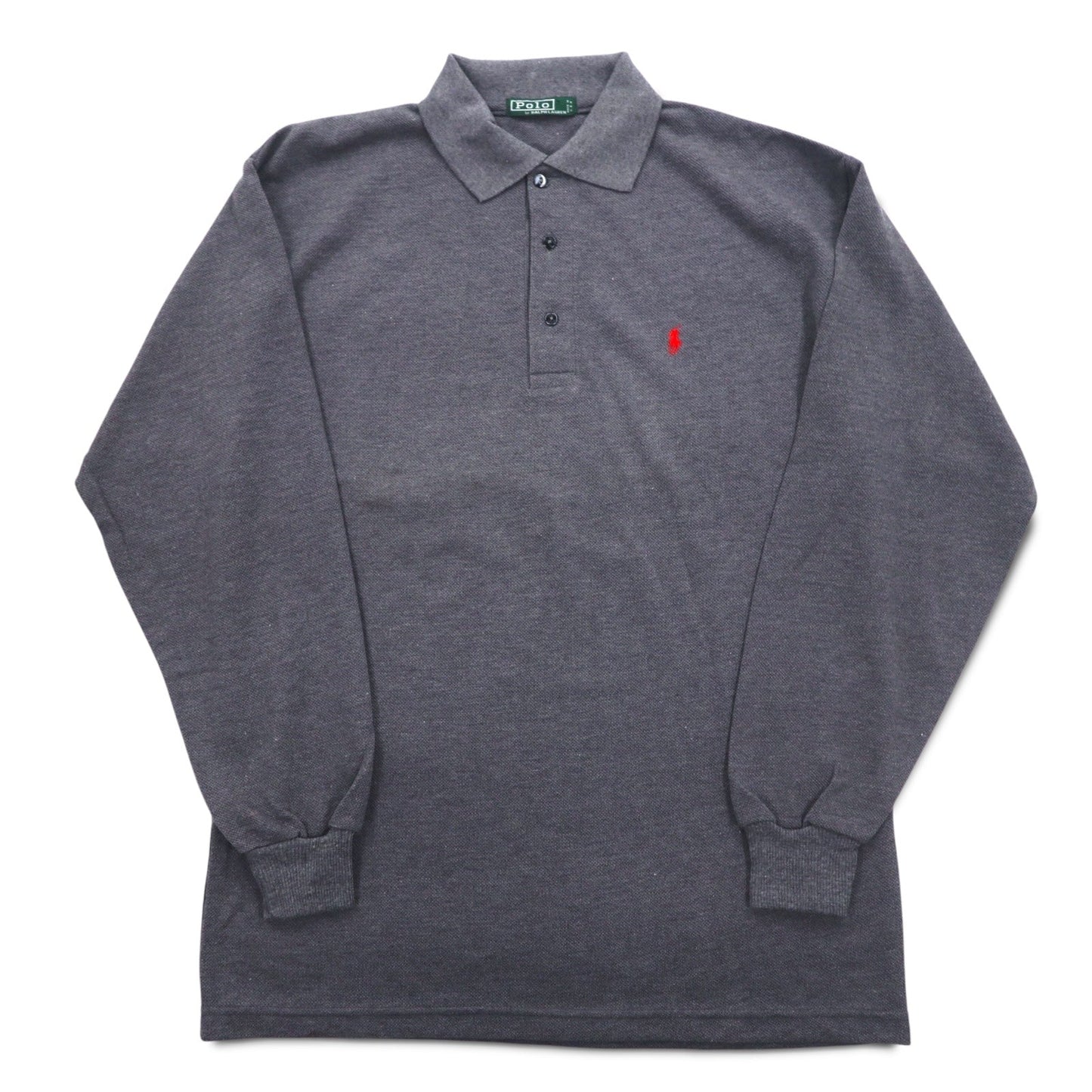 Polo by Ralph Lauren USA製 長袖ポロシャツ XL グレー コットン 鹿の子 スモールポニー刺繍