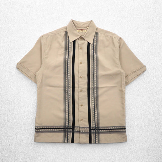 HAVANERA ラインデザイン キューバシャツ M ベージュ ポリエステル ボックスシルエット