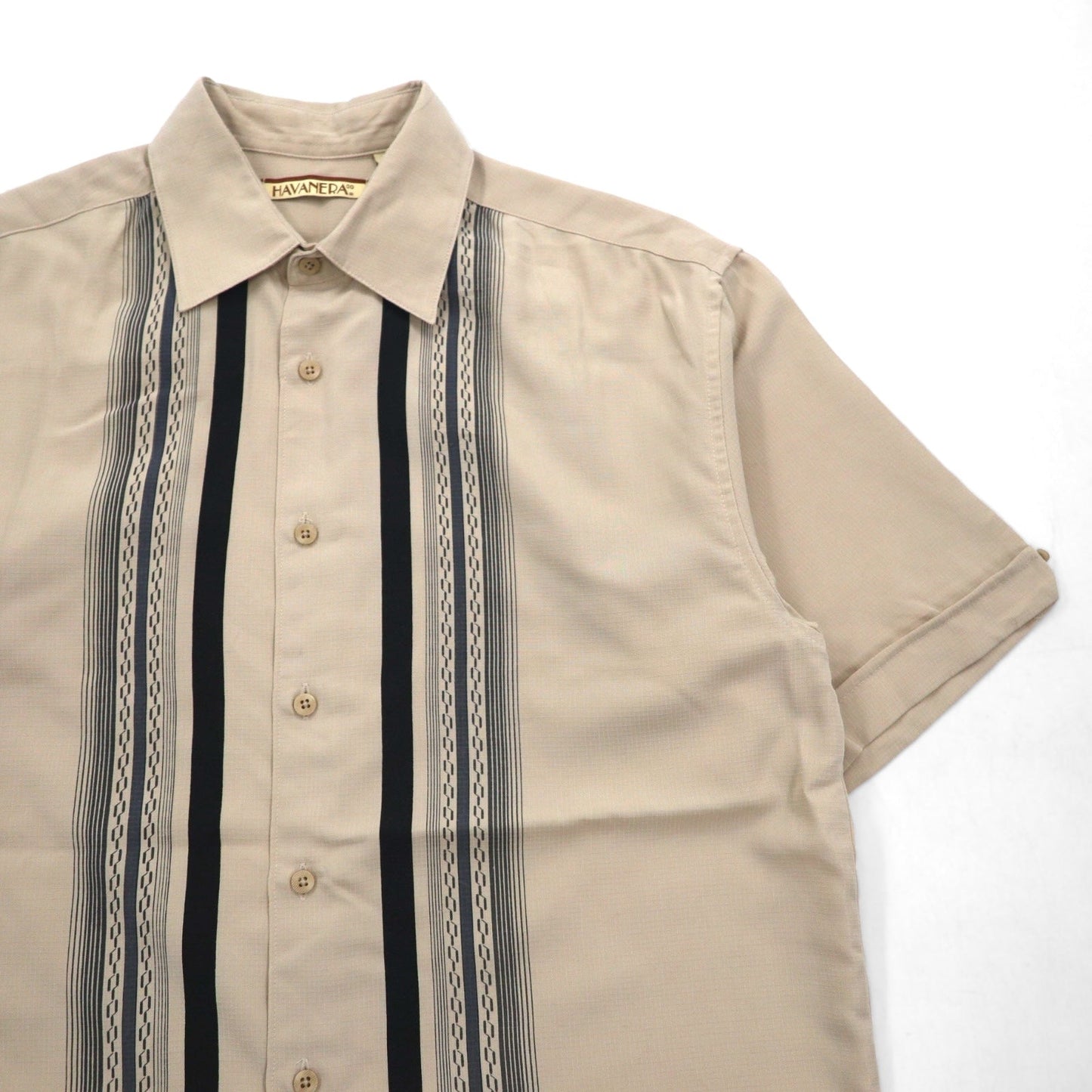 HAVANERA ラインデザイン キューバシャツ M ベージュ ポリエステル ボックスシルエット