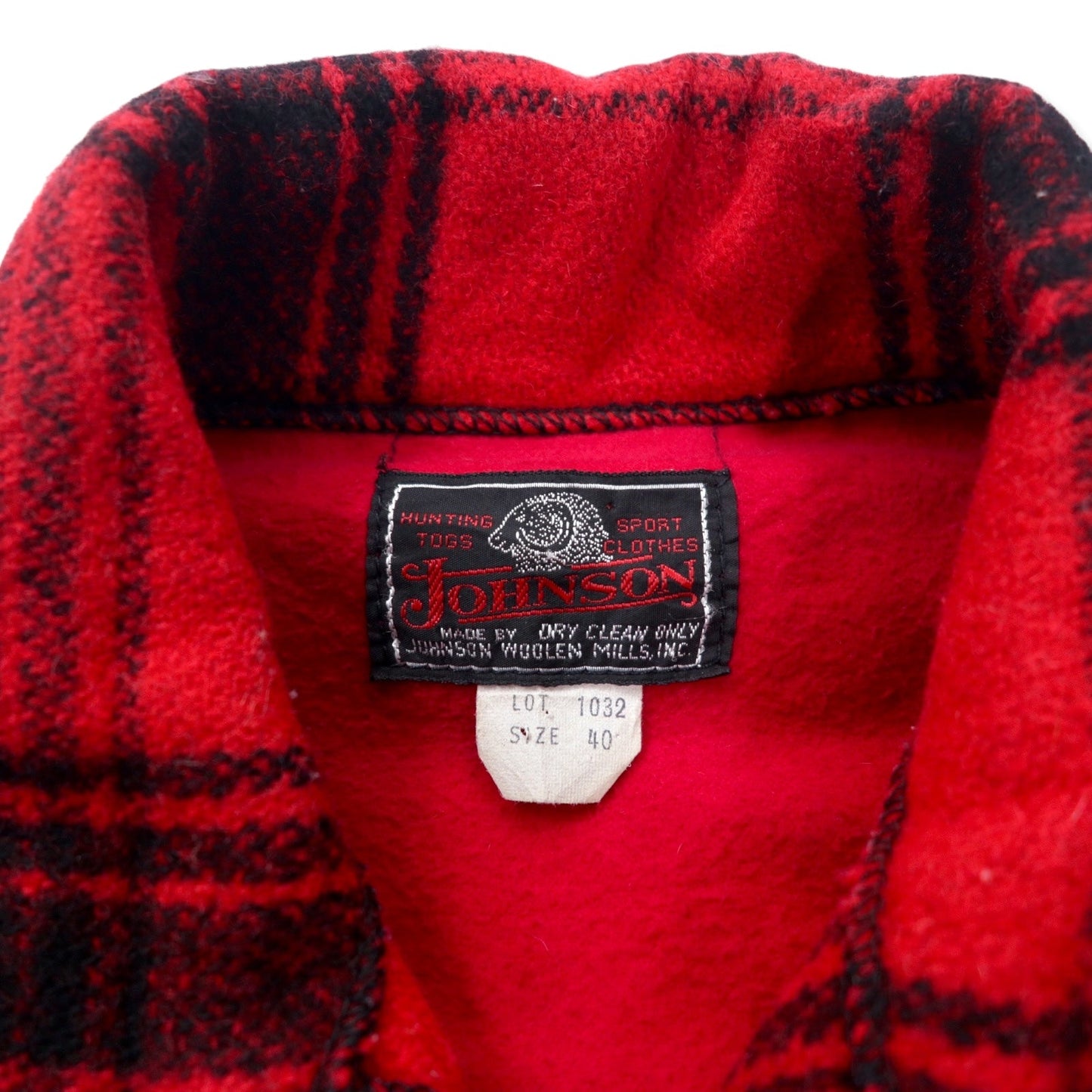 JOHNSON WOOLEN MILLS 70年代 バッファローチェック ウール スポーツジャケット 40 レッド ブラック 涙TALONジップ
