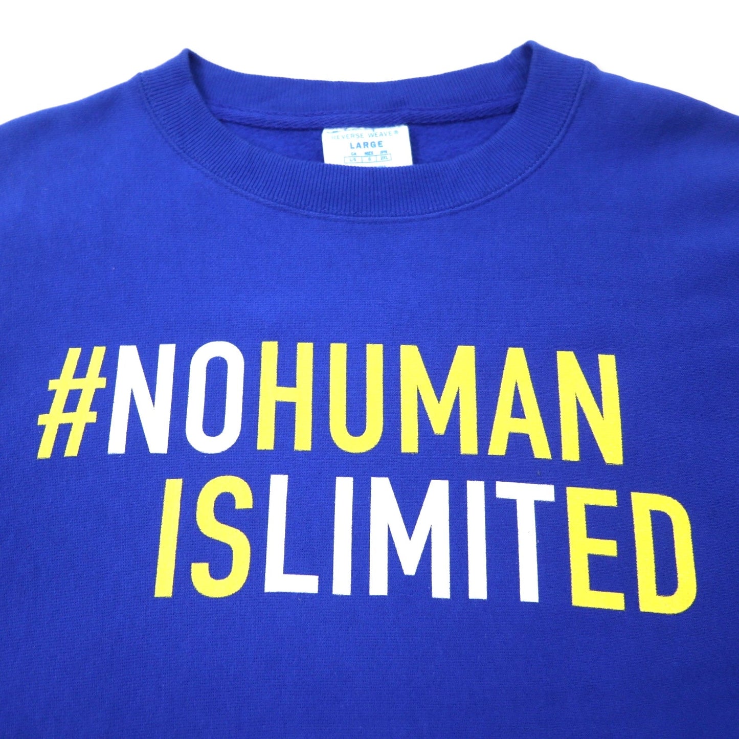 Champion リバースウィーブ スウェット 2XL ブルー コットン NO HUMAN IS LIMITED 単色タグ 復刻 REVERSE WEAVE エルサルバドル製