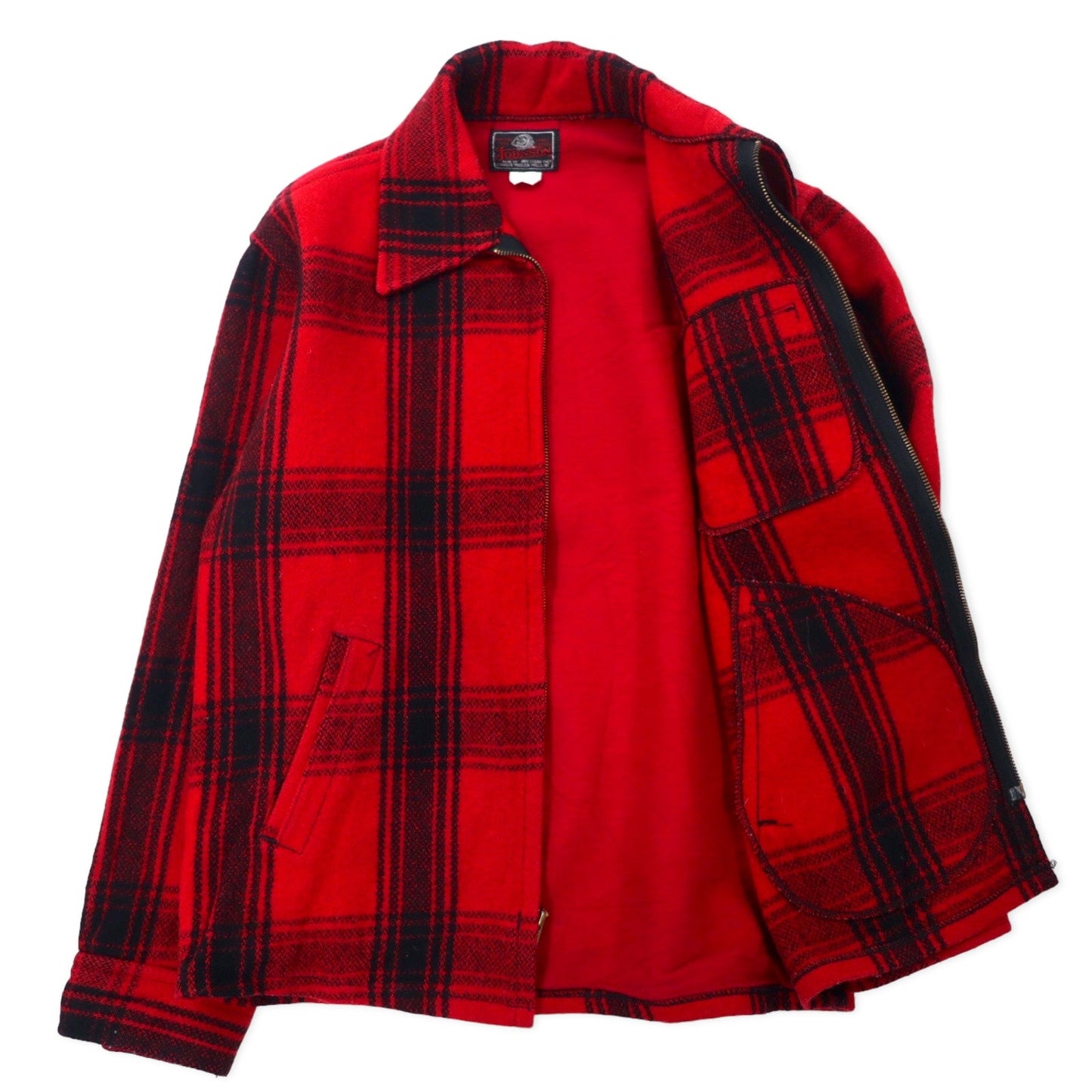 JOHNSON WOOLEN MILLS 70年代 バッファローチェック ウール スポーツジャケット 40 レッド ブラック 涙TALONジップ