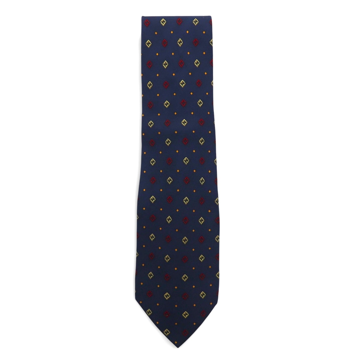 FENDI イタリア製 ヴィンテージ ズッカ FFロゴ ネクタイ ネイビー シルク 小紋 総柄