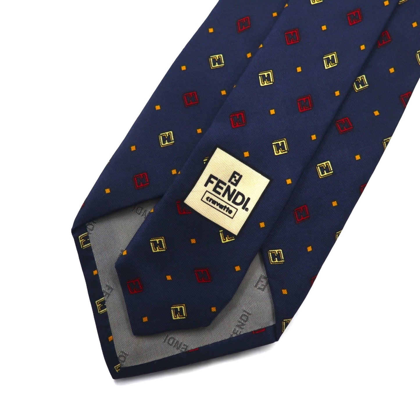 FENDI イタリア製 ヴィンテージ ズッカ FFロゴ ネクタイ ネイビー シルク 小紋 総柄