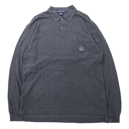 カナダ製 nautica 90年代 長袖ポロシャツ XXL グレー コットン ワンポイントロゴ刺繍 ビッグサイズ