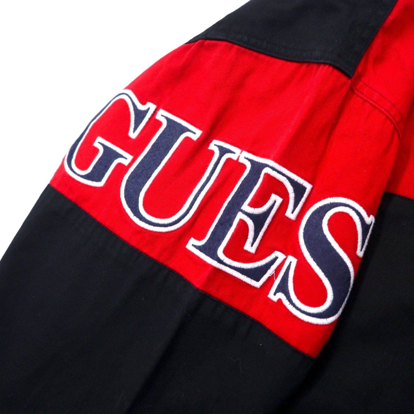 GUESS CLASSICS 90年代 ロゴ刺繍 ワークシャツ XL ブラック レッド バイカラー コットン