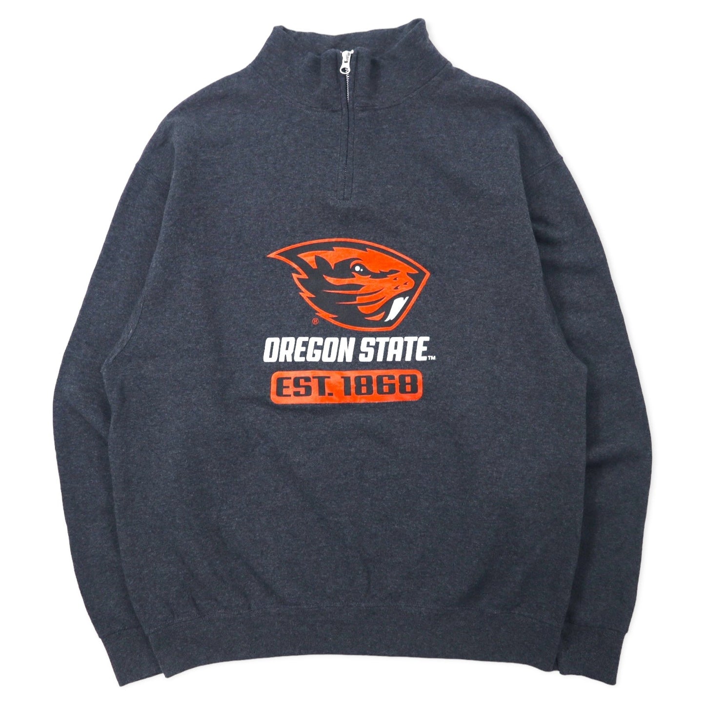 JERZEES ハーフジップ カレッジ スウェット L グレー コットン 裏起毛 NCAA OREGON STATE ホンジュラス製