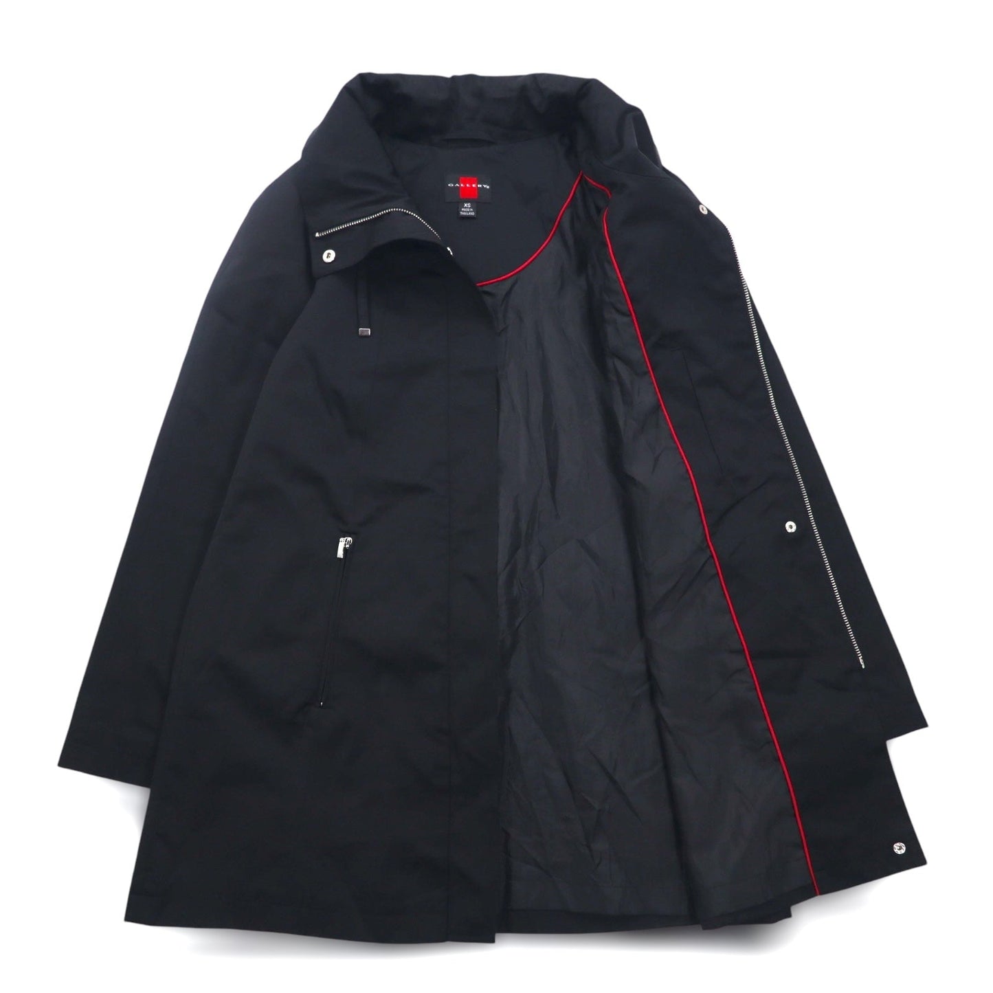 GALLERY スタンドカラー Aライン コート XS ブラック コットン ポリエステル