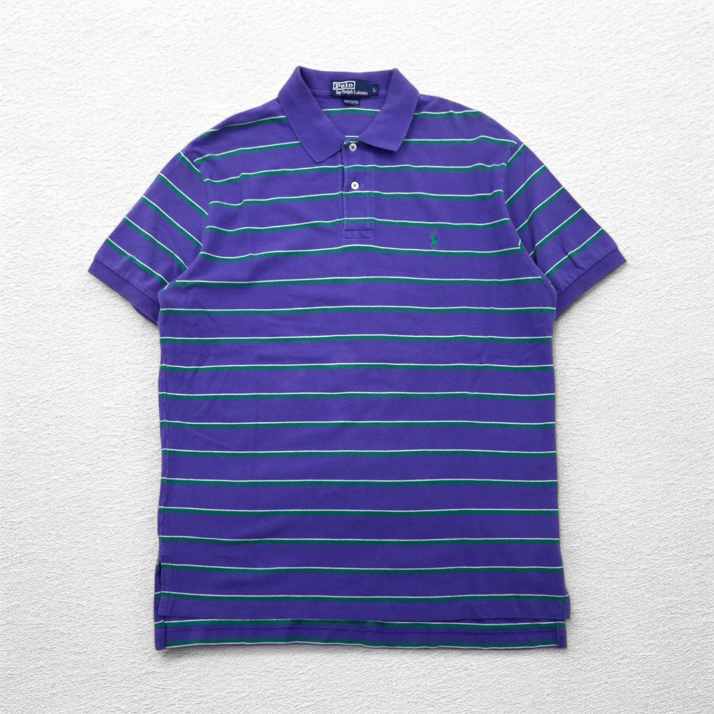 Polo by Ralph Lauren 90年代 ボーダー ポロシャツ L パープル コットン 鹿の子 スモールポニー刺繍