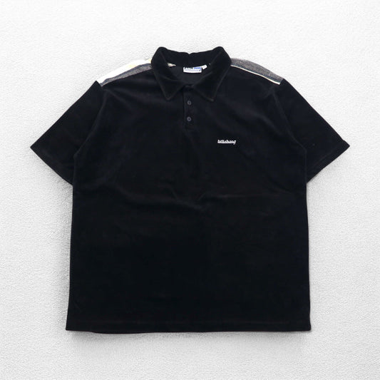 billabong 90年代 USA製 ベロア ポロシャツ XL ブラック コットン ポリエステル ワンポイントロゴ刺繍