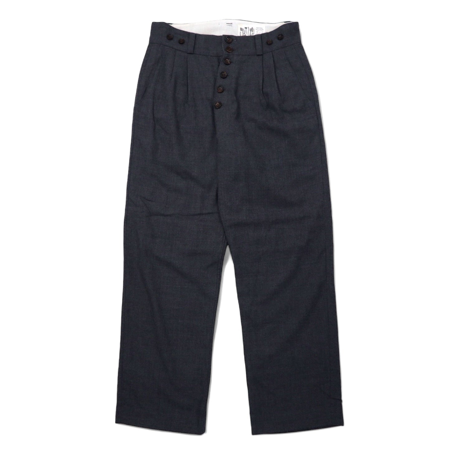 Digawel Works 2タック ワイドシルエット テーパード スラックスパンツ M グレー ウール サスペンダーボタン 日本製