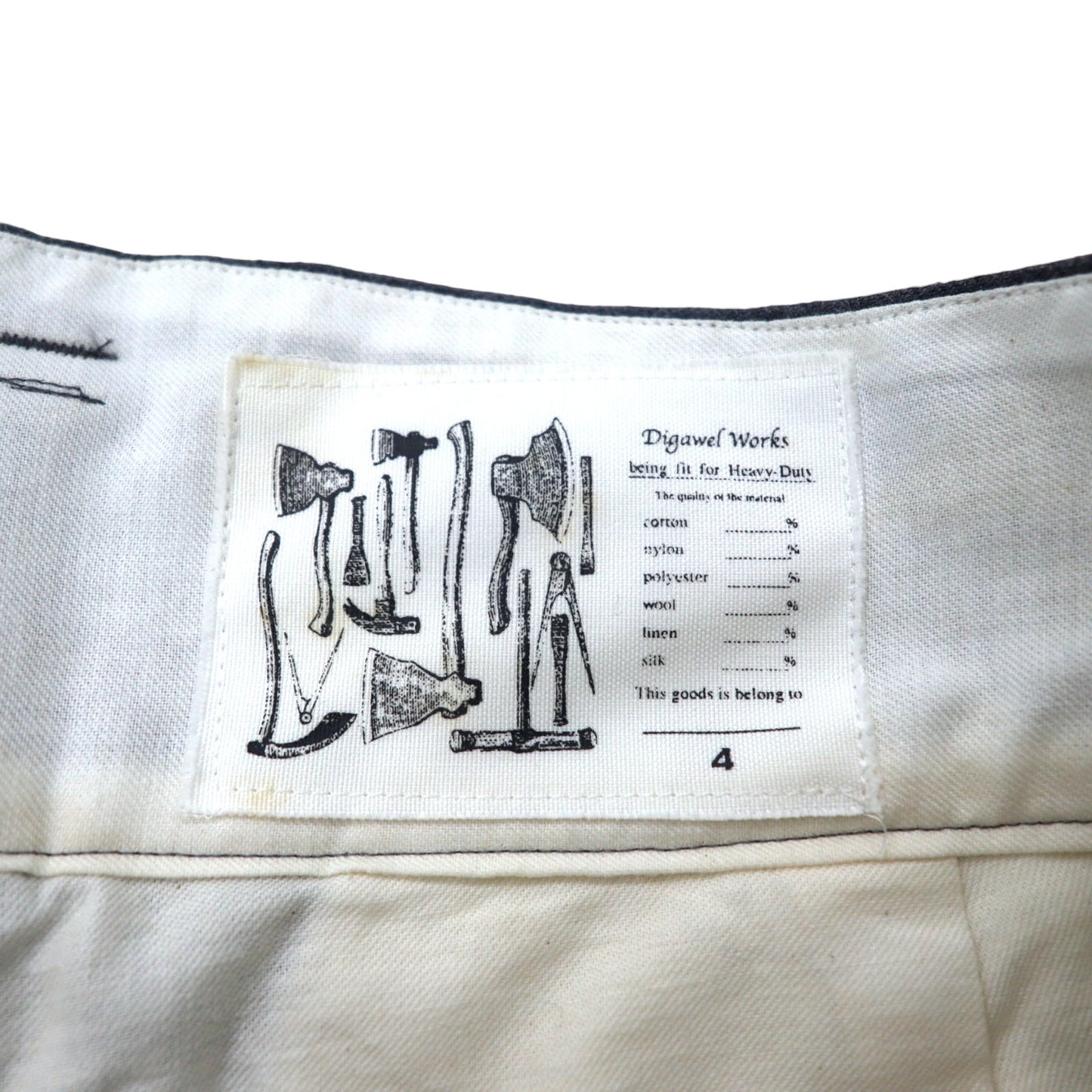 Digawel Works 2タック ワイドシルエット テーパード スラックスパンツ M グレー ウール サスペンダーボタン 日本製