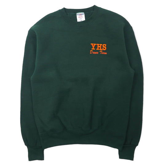 JERZEES USA製 90年代 SUPER SWEATS クルーネック スウェット M グリーン コットン 裏起毛 YHS Dance Team ワンポイント刺繍