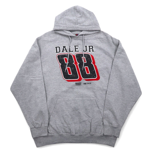 NASCAR ナンバリング プリント プルオーバーパーカー L グレー コットン レーシング DALE JR