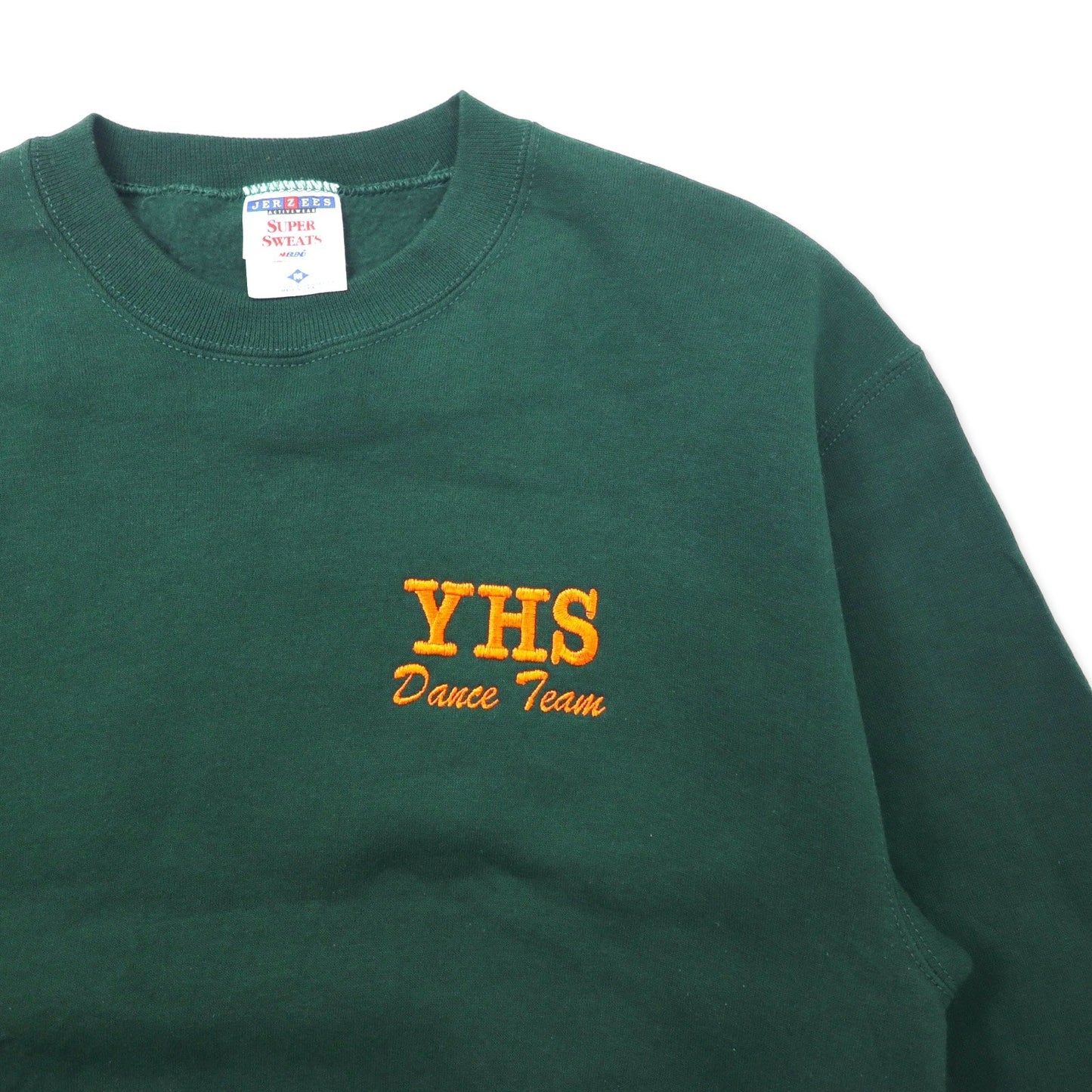 JERZEES USA製 90年代 SUPER SWEATS クルーネック スウェット M グリーン コットン 裏起毛 YHS Dance Team ワンポイント刺繍
