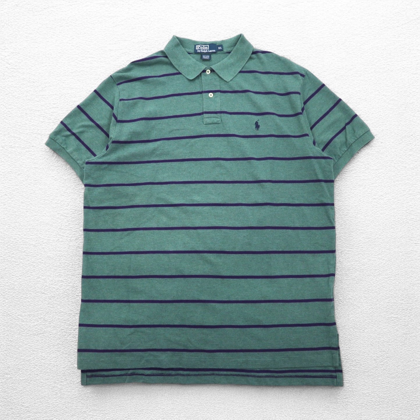 Polo by Ralph Lauren 90年代 ボーダー ポロシャツ XL グリーン コットン 鹿の子 スモールポニー刺繍