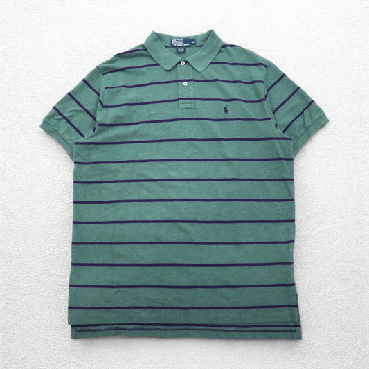 Polo by Ralph Lauren 90年代 ボーダー ポロシャツ XL グリーン コットン 鹿の子 スモールポニー刺繍