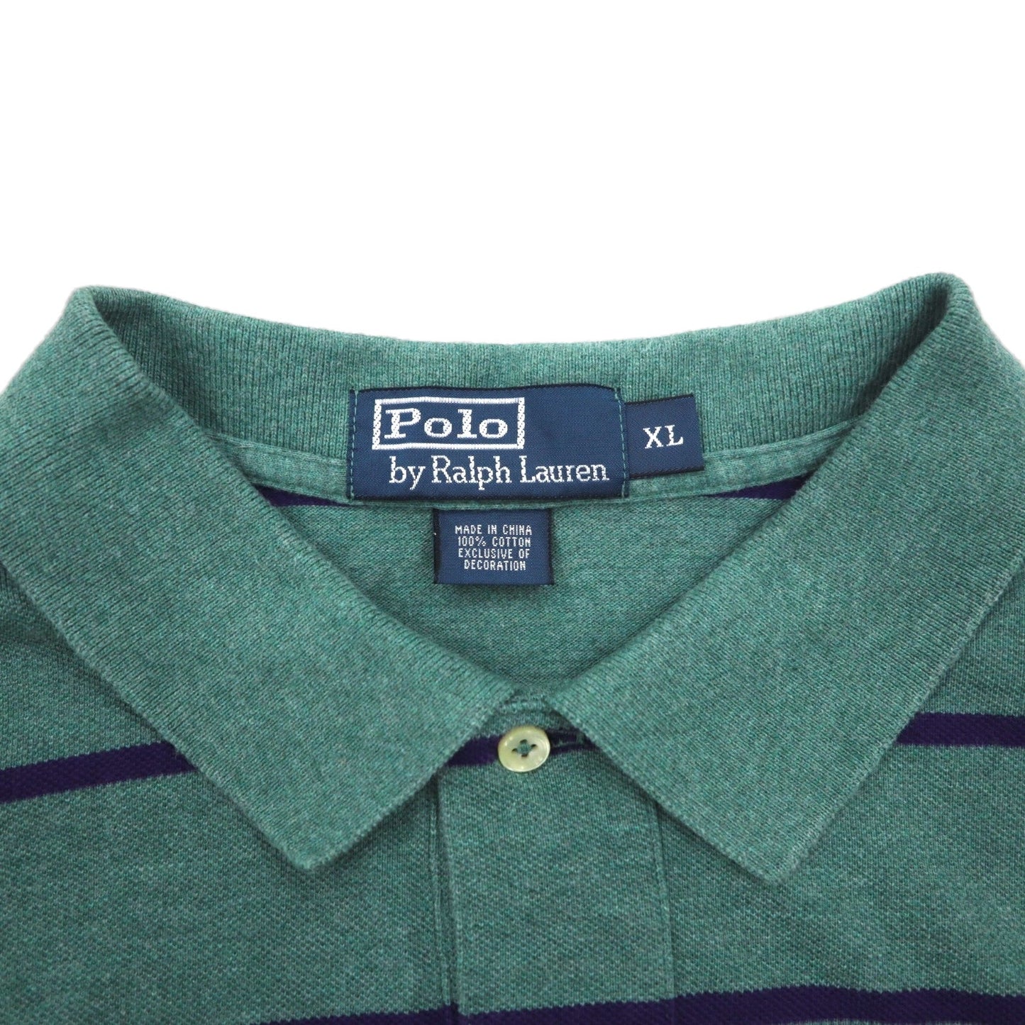 Polo by Ralph Lauren 90年代 ボーダー ポロシャツ XL グリーン コットン 鹿の子 スモールポニー刺繍