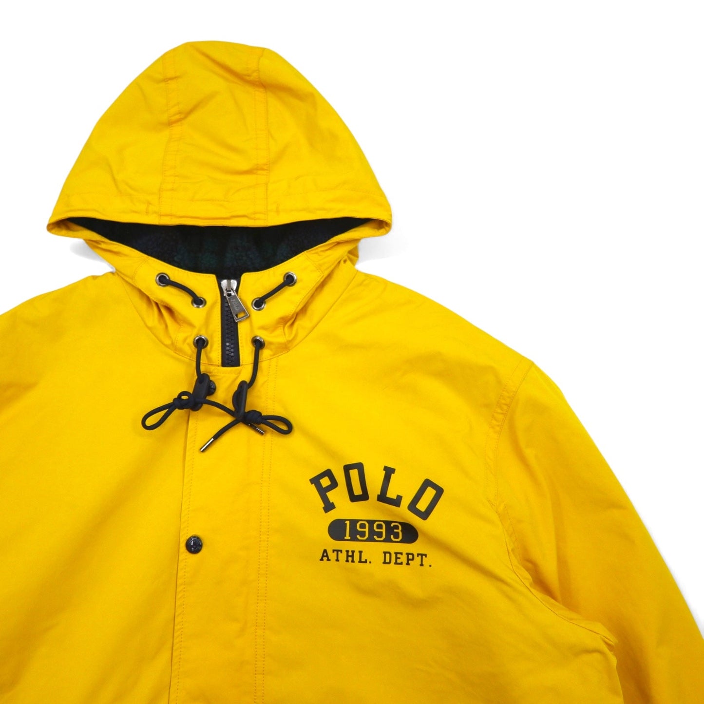 POLO RALPH LAUREN モッズコート ベンチコート XL イエロー ポリエステル ボアライナー 中綿 ドローコード カレッジ ロゴプリント バックロゴ