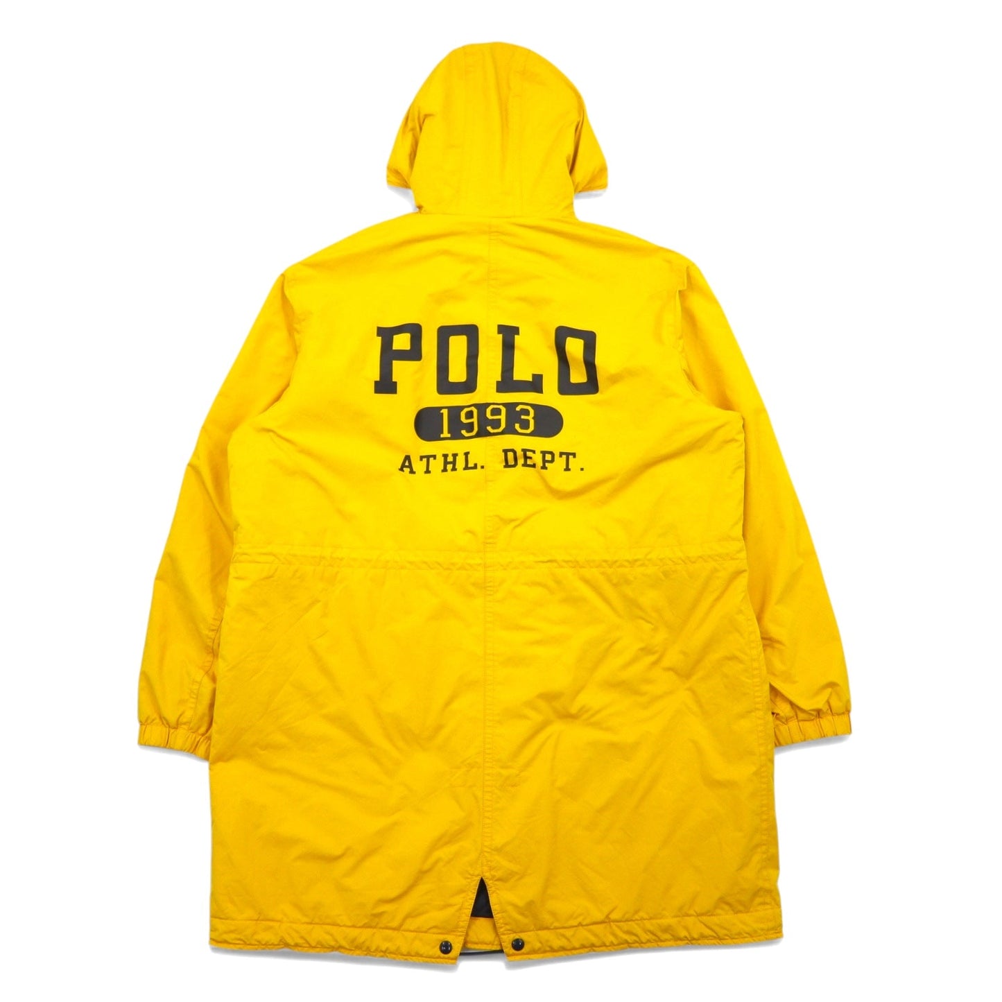 POLO RALPH LAUREN モッズコート ベンチコート XL イエロー ポリエステル ボアライナー 中綿 ドローコード カレッジ ロゴプリント バックロゴ