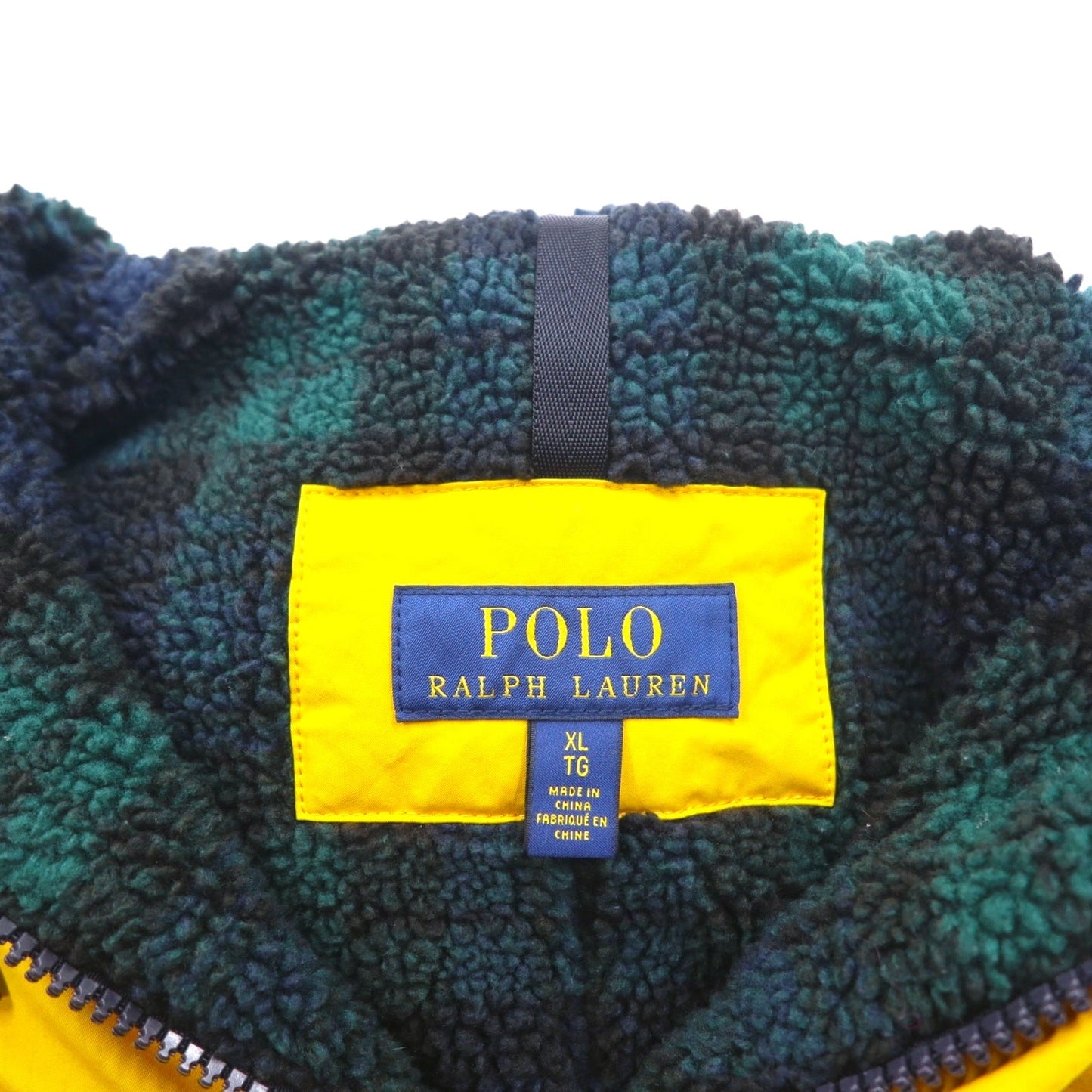 POLO RALPH LAUREN モッズコート ベンチコート XL イエロー ポリエステル ボアライナー 中綿 ドローコード カレッジ ロゴプリント バックロゴ