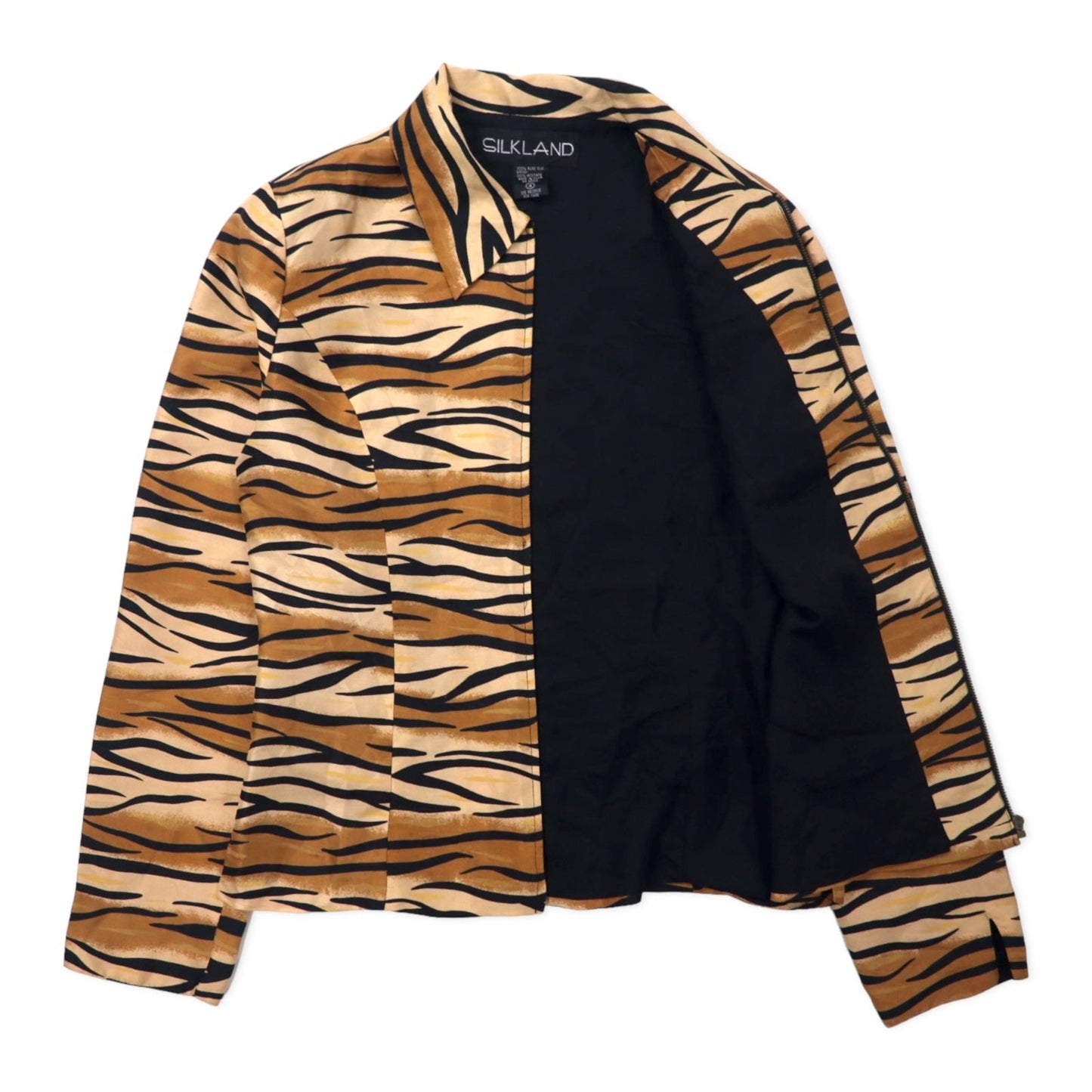 SILKLAND 90年代 フルジップ シルクシャツ 4 ベージュ トラ柄 タイガー