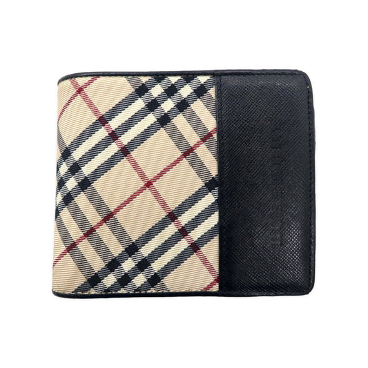 BURBERRY ノバチェック 2つ折り財布 コンパクトウォレット ベージュ ブラック ナイロンキャンバス レザー 多収納