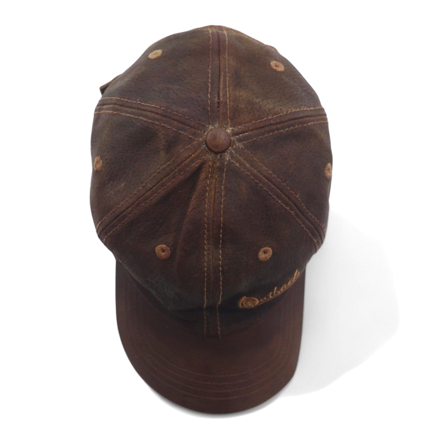 OUTBACK 90年代 オイルド レザー ベースボールキャップ ONE ブラウン ロゴ 刺繍
