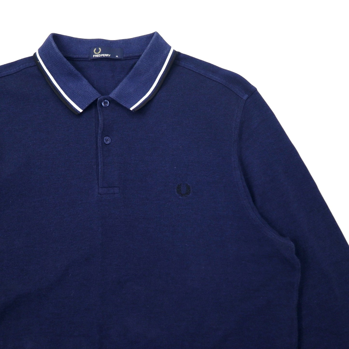 FRED PERRY 長袖 ポロシャツ XL ネイビー コットン 鹿の子 ワンポイントロゴ M3636