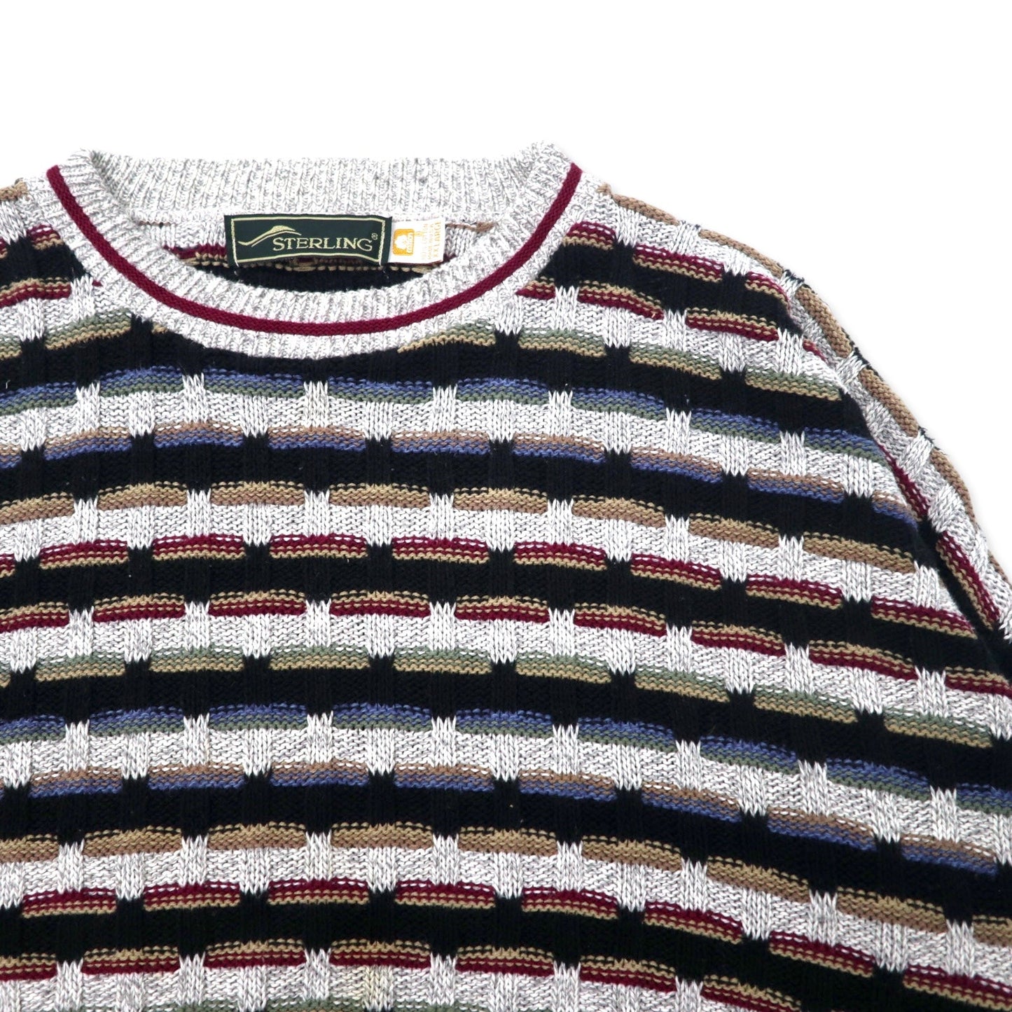 STERLING USA製 90年代 ローゲージ ニット セーター XXL マルチカラー コットン ビッグサイズ