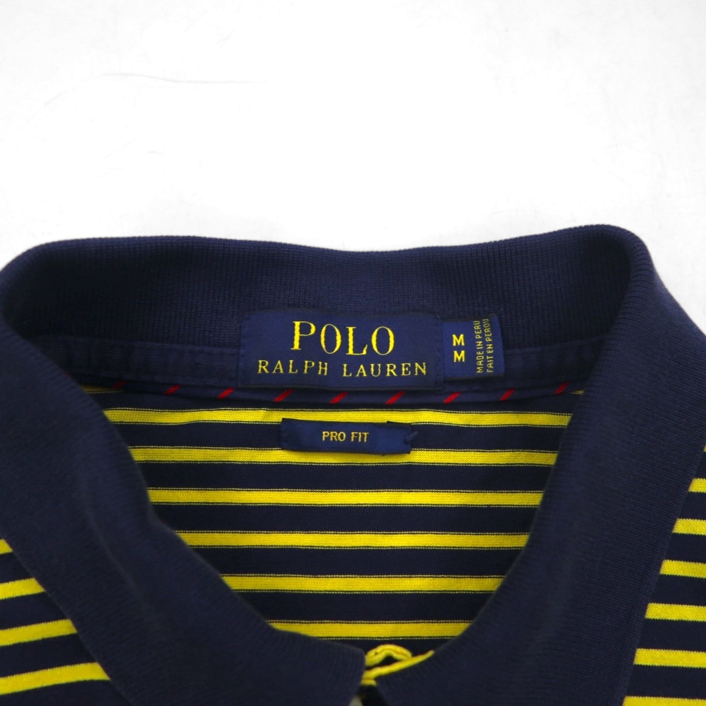 POLO RALPH LAUREN ピマコットン ボーダー ポロシャツ M イエロー ネイビー ポニー刺繍 PRO FIT