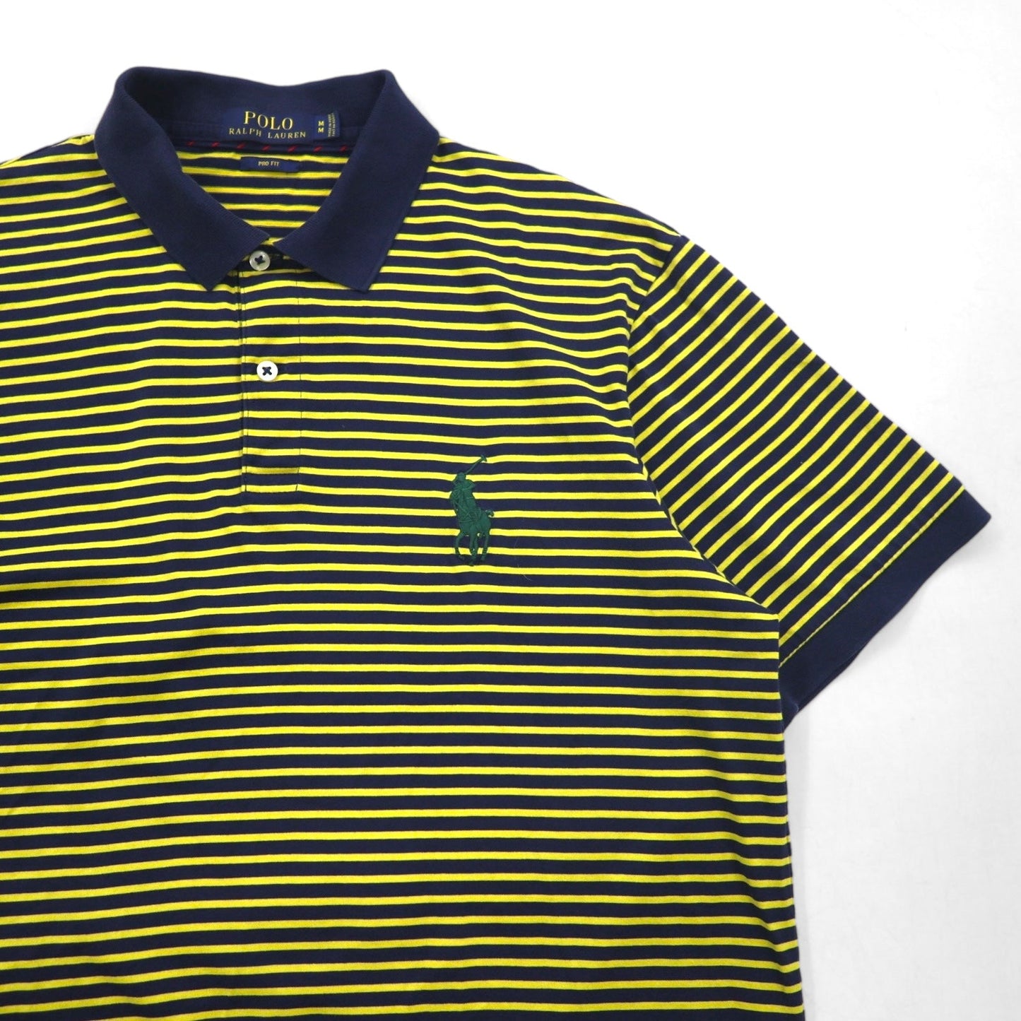 POLO RALPH LAUREN ピマコットン ボーダー ポロシャツ M イエロー ネイビー ポニー刺繍 PRO FIT