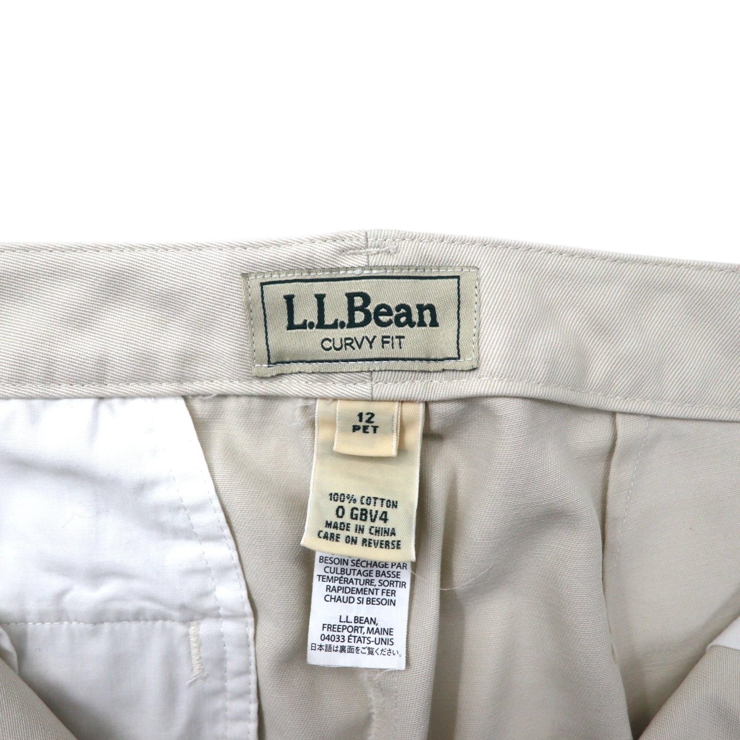L.L.Bean テーパード チノパンツ 12 ベージュ コットン CURVY FIT 0GBV4
