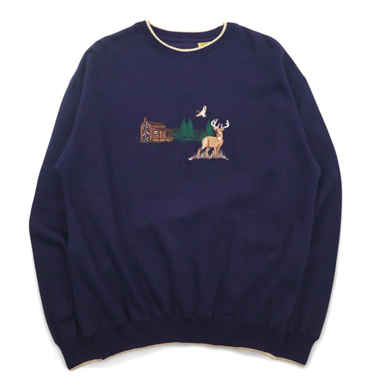 90年代 FIELD TASTED by OUTDOOR LIFE スウェット XL ネイビー コットン 裏起毛 刺繍 アニマル パキ綿