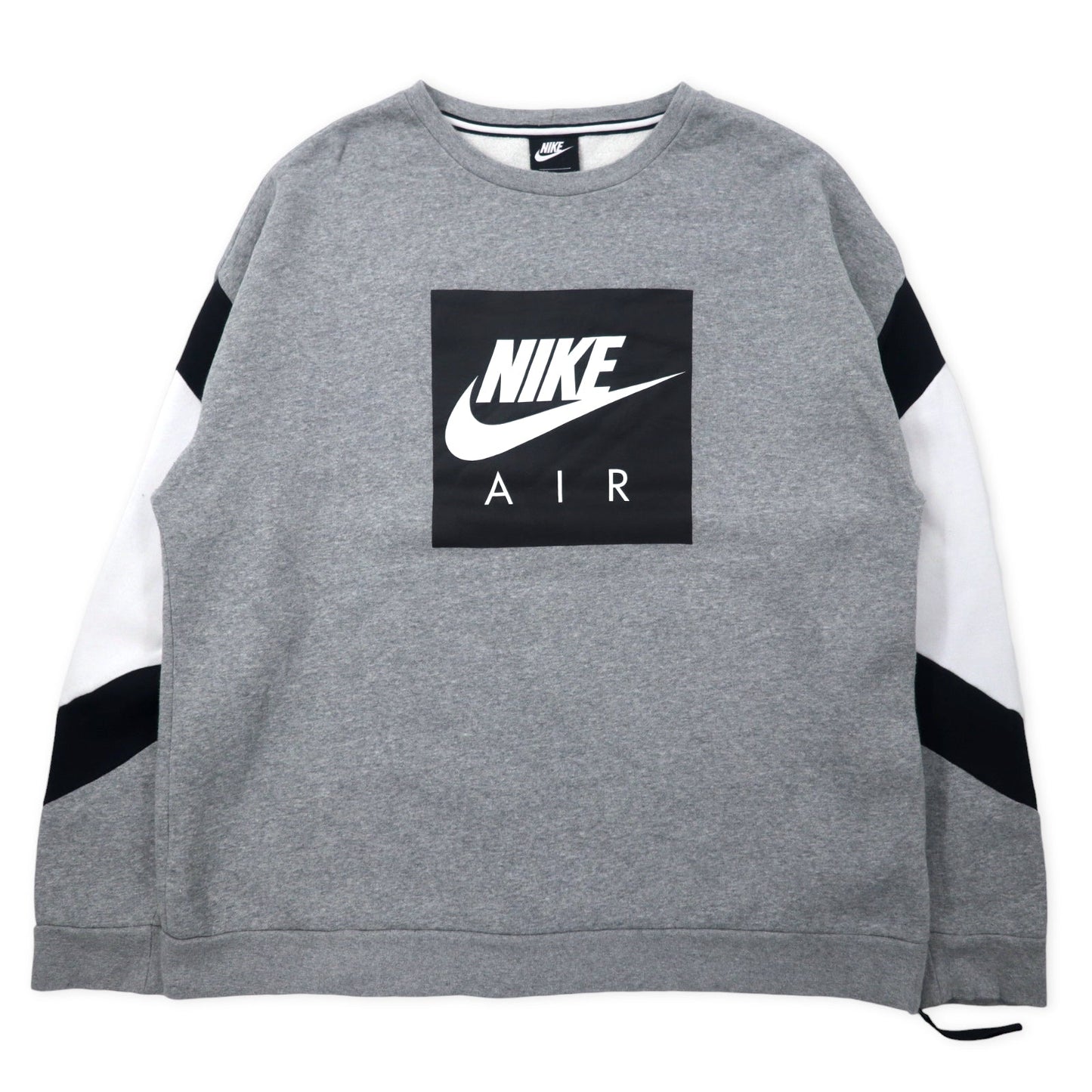 NIKE ボックスロゴ プリントスウェット XL グレー コットン 裏起毛 サイドスリットジップ AIR Sweatshirt Fleece Crew Side Zip Standard Fit CD9220-063