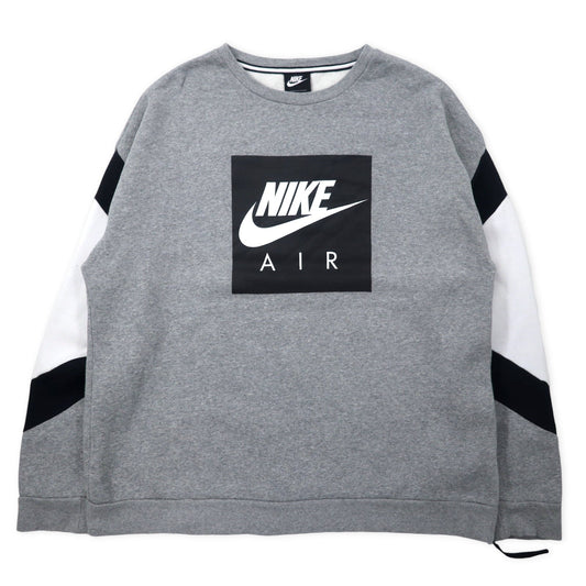 NIKE ボックスロゴ プリントスウェット XL グレー コットン 裏起毛 サイドスリットジップ AIR Sweatshirt Fleece Crew Side Zip Standard Fit CD9220-063