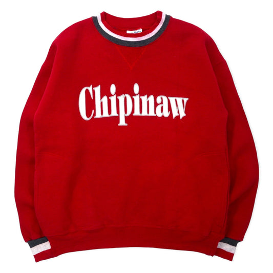 Velva Sheen USA製 90年代 リブライン スウェット L レッド コットン 裏起毛 前V Chipinaw