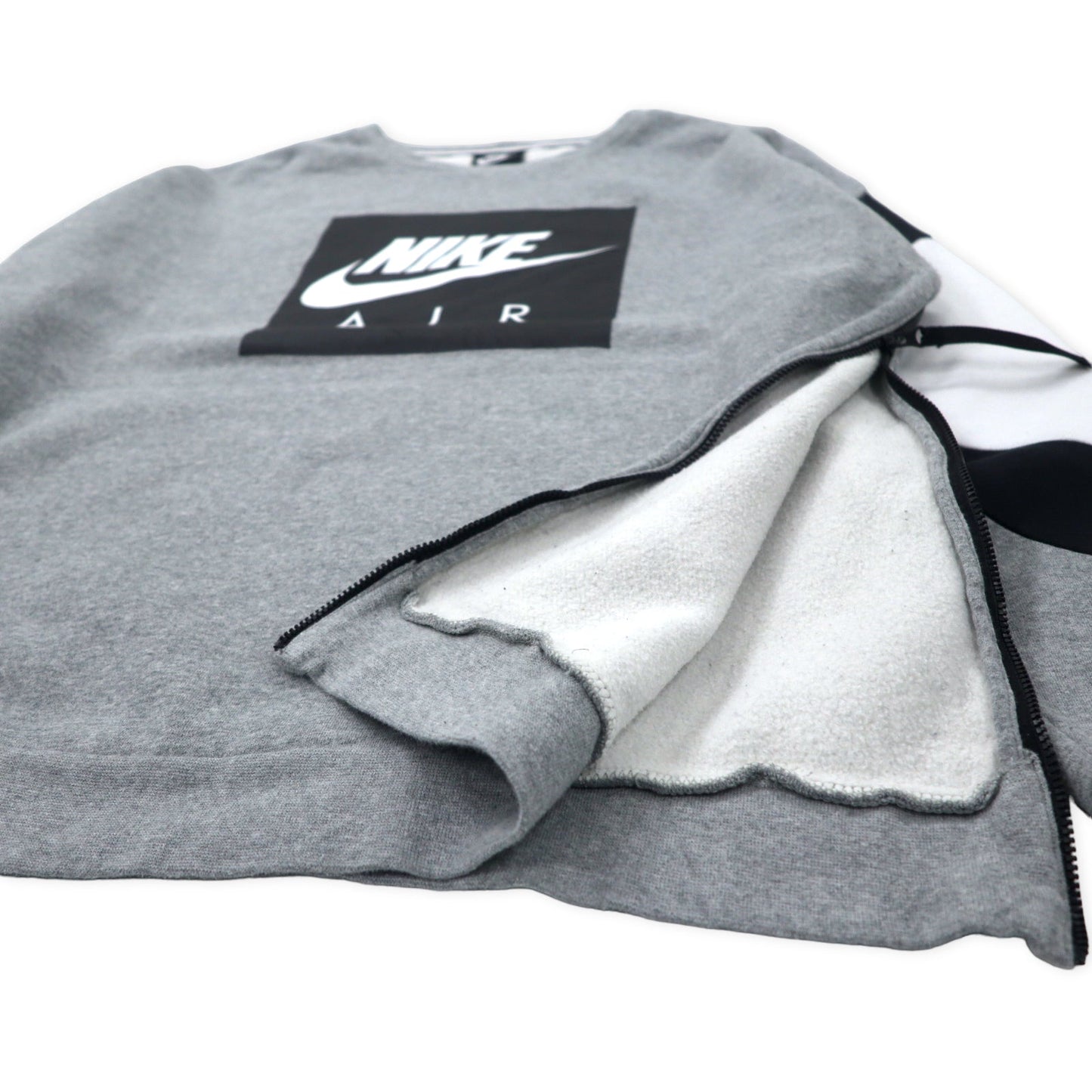 NIKE ボックスロゴ プリントスウェット XL グレー コットン 裏起毛 サイドスリットジップ AIR Sweatshirt Fleece Crew Side Zip Standard Fit CD9220-063