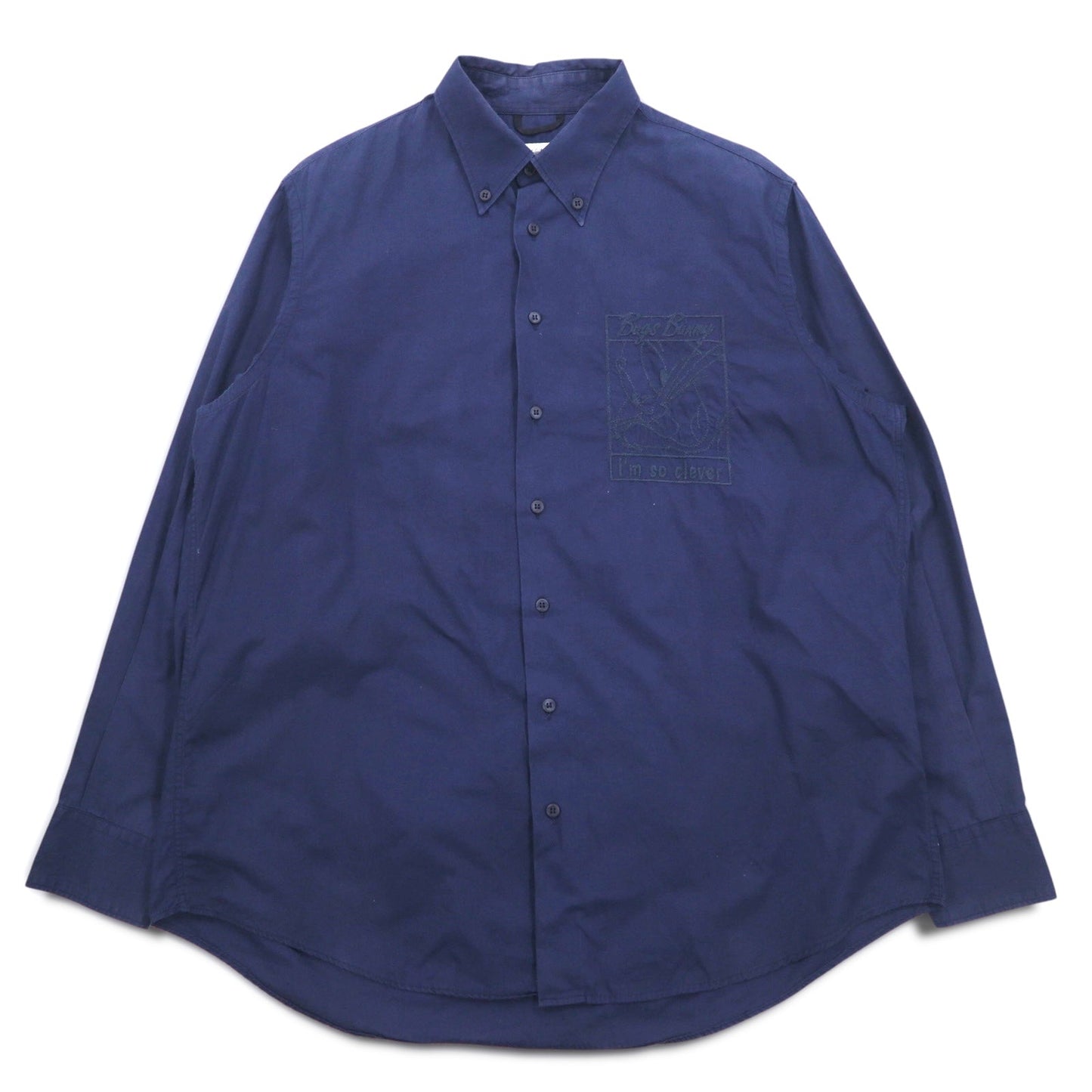 JC de Castelbajac × WARNER BROS イタリア製 90年代 ボタンダウンシャツ L ネイビー LOONEY TUNES バッグスバニー 刺繍