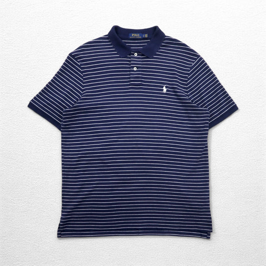 POLO RALPH LAUREN ボーダー ポロシャツ L ネイビー コットン スモールポニー刺繍 スリランカ製