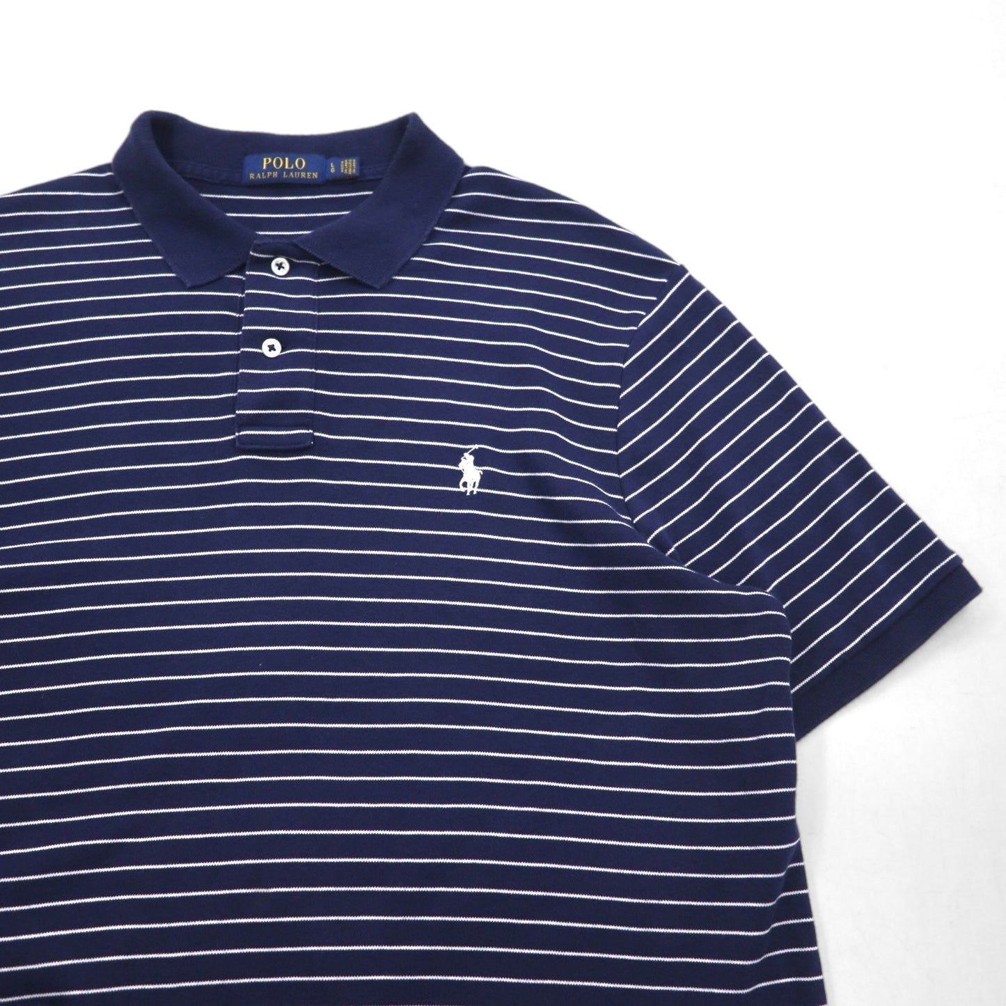 POLO RALPH LAUREN ボーダー ポロシャツ L ネイビー コットン スモールポニー刺繍 スリランカ製