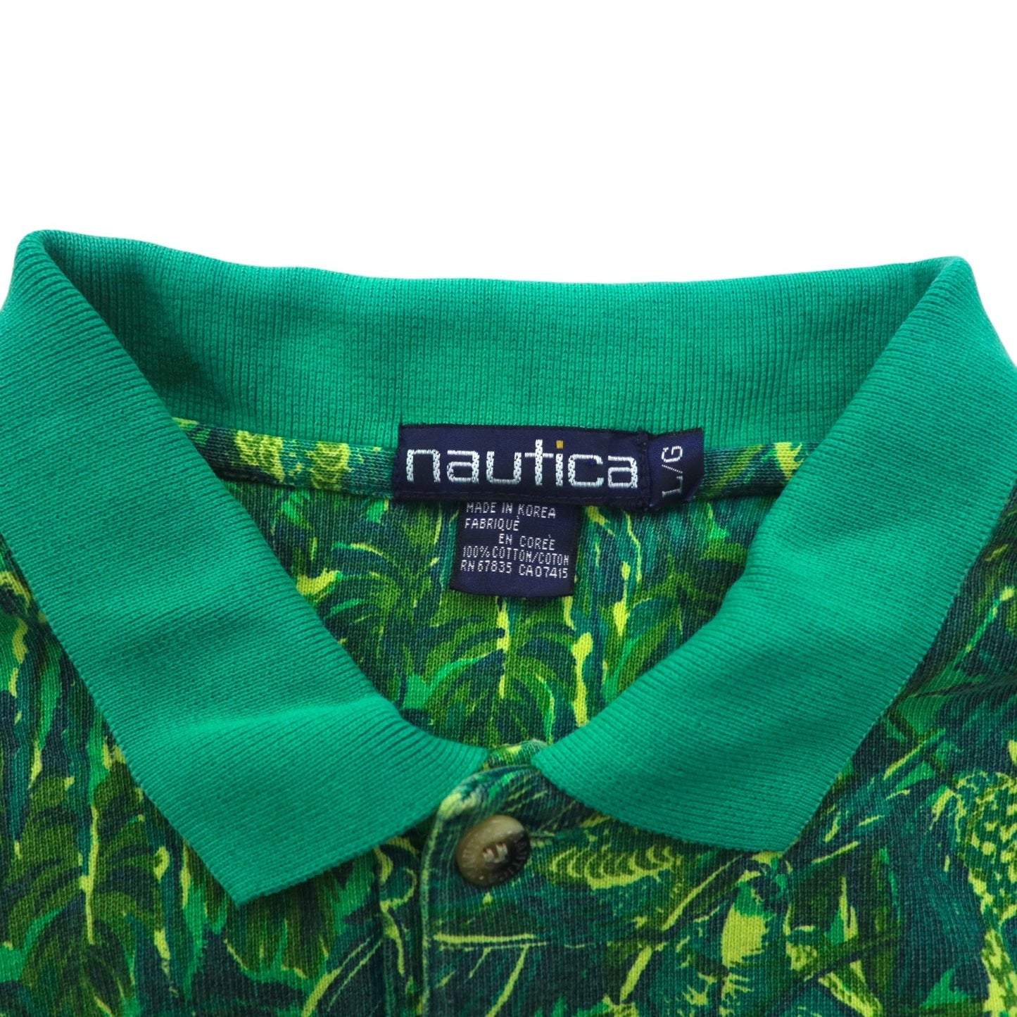 nautica 90年代 ビッグサイズ 長袖 ポロシャツ L グリーン コットン 総柄 カモフラ ボタニカル